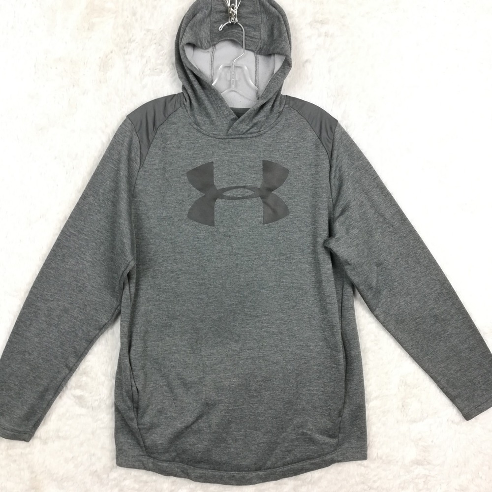 Under Armour Womens Sweatshirt Hoodie Coldgear Loose Gray Kangaroo‎ Big Logo M